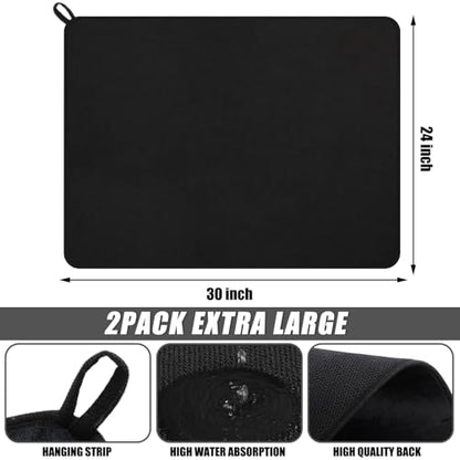 Hushee 2 Pack Extra Large Dish Drying Mat Microfiber Absorbent Dish Drying Pad Large Size Dishes Drainer Mats for Countertop, Sink, Refrigerator or Dryer (30 x 24 Inch,Black)