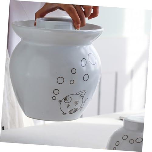 Small Ceramic Kimchi Container Airtight Fermentation Crock Jar for Pickles and Sauerkraut Multipurpose Sealed Pickle Jar with Water Seal Lid Compact Kitchen Storage for Dried Fruit