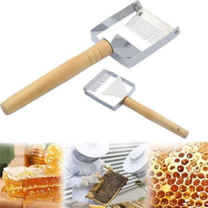 2 Pack Stainless Steel Uncapping Fork with Wooden Handle, Multi-Function Honey Scraper & Uncapping Knife, Adjustable Beekeeping Tool for Honeycomb Processing