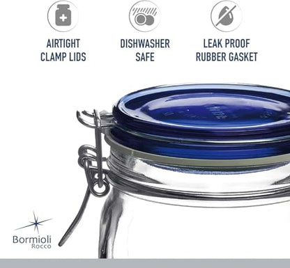 Bormioli Rocco Fido Square Jar with Blue Lid, 67.5-Ounce, 149550MRF121990 - color: Blue Top, size: 67.75 fl oz