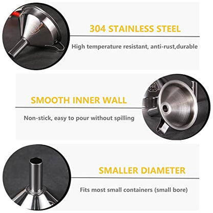 Small Funnels for Filling Bottles, Stainless Steel Small Kitchen Funnel Set of 3, Food Grade Mini Funnels for Kitchen Use Filling Bottles Liquor Flask Tiny Spice Cooking Powder Water 3in&2.2in&1.8in - color: 3PCS-3in&2.2in&1.8in