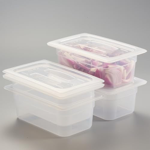 CURTA 4-Pack 1/4 Size 4" Deep Food Pan with Handled Lid – NSF Listed Commercial-Grade Translucent Polypropylene, Stackable Freezer-Safe Storage for Restaurants, Catering & Buffets - color: 1/4 Size, size: 4" Deep Pan (Handled Lid)