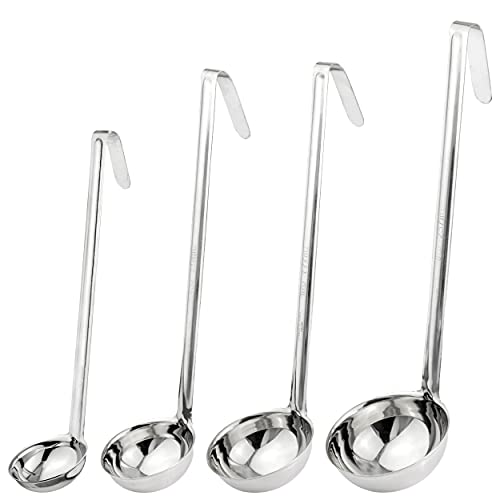 Fit Meal Prep Stainless Steel Soup Ladle One-Piece Sauce Spatula with Hook Handles, Commercial Grade Serving Spoon, Kitchen Tool for Restaurant or Home Cooking [Pack of 4] - 2oz, 4oz, 6oz, 8oz - size: 2oz 4oz 6oz 8oz