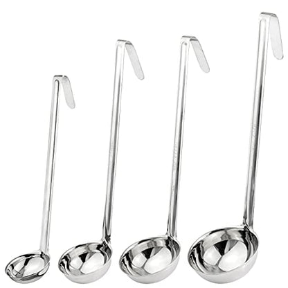 Fit Meal Prep Stainless Steel Soup Ladle One-Piece Sauce Spatula with Hook Handles, Commercial Grade Serving Spoon, Kitchen Tool for Restaurant or Home Cooking [Pack of 4] - 2oz, 4oz, 6oz, 8oz - size: 2oz 4oz 6oz 8oz