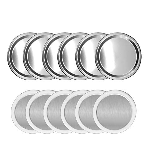 Reusable Canning Lids 18/8 Premium Stainless Steel Mason Jar Lids 86MM Wide Mouth Mason Jars Split-Type Lids with Leak Proof Silicone Seals Anti-Rust Dishwasher Safe12Pack (12, 86MM, Wide Mouth) - size: 86MM, Wide Mouth