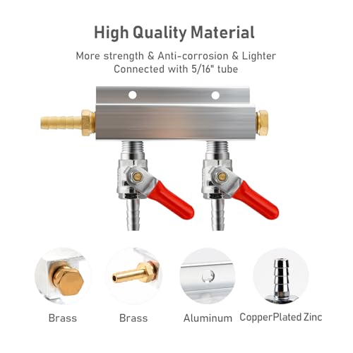 2-Way Gas Manifold CO2 Distributor Manifold 5/16 inch Barb/Stem Splitter Beer Integrated Check Valves Homebrew Beer Making Brewing Tool-CO2 gas input at LEFT side+3 CLAMPS - color: 2 WAY,GAS INPUT AT LEFT