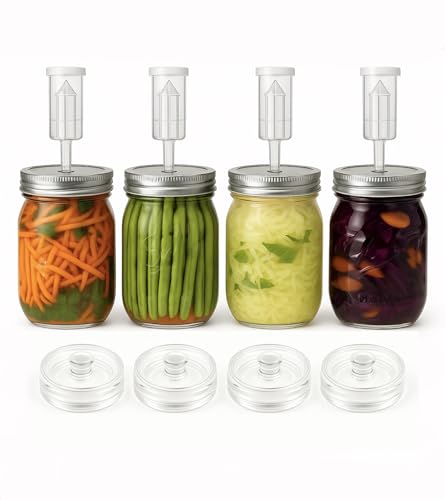 Fermentation Kit for Wide-Mouth Fermenting Jars: Includes 4 Silicone Airlocks, 4 Sealing Rings, 4 Glass Weights, 4 Grommets, 4 Stainless Steel Lids - Ideal Fermenting Kit for Cooks & Healthy Eating