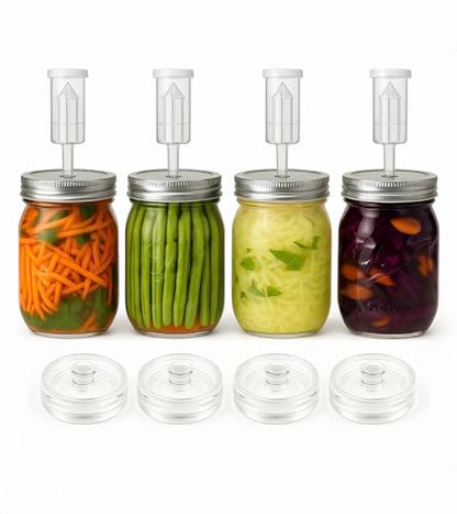 Fermentation Kit for Wide-Mouth Fermenting Jars: Includes 4 Silicone Airlocks, 4 Sealing Rings, 4 Glass Weights, 4 Grommets, 4 Stainless Steel Lids - Ideal Fermenting Kit for Cooks & Healthy Eating
