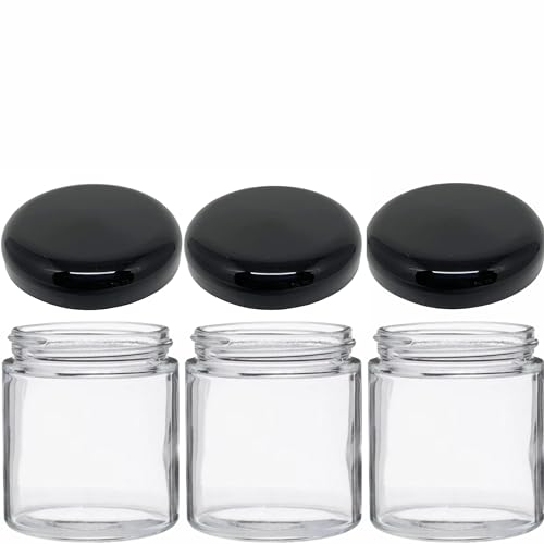 JARMING COLLECTIONS Mason Jars 16 oz Glass Extra Wide Mouth Pint Storage Jars with Lids - BPA Free Plastic Storage Lids - Made in USA - Pint Glass Jars 16 oz with Lids, Ryan16BKX3 - color: 3 Black Dome Plastic Lids-16 OZ