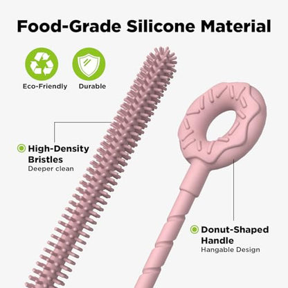Silicone Straw Cleaner Brush, 2 Pcs Reusable Cleaning Brushes for Straws, 6mm&9mm, Pink - color: Pink