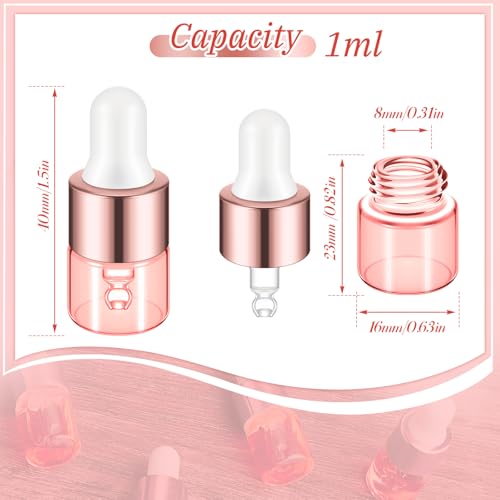 Didaey 100 Pcs 1/2/3/5/10/15 ml Mini Glass Oil Dropper Bottle Bulk, Clear Essential Small Empty Bottles Sample Containers Perfume Liquid Vials with Cap for Traveling (1 ml,Blush Pink) - color: Blush Pink, size: 1 ml