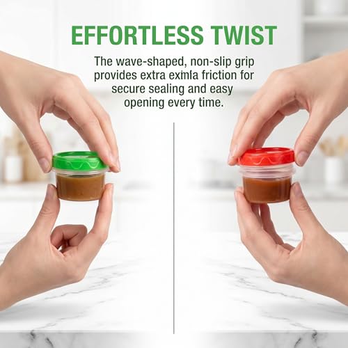 EONJOE 2oz Airtight Small Plastic Food Storage Containers with Lids, 12pcs | Dishwasher safe ,BPA free,Reusable,Round jars ,Perfect for salad dressing sauce condiments lunch to go - size: 2oz
