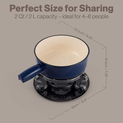 Swissmar Lugano Cast Iron Cheese Fondue Set, 9-Piece, 2 QT / 2 L - Ideal for Melting Cheese, Chocolates, Caramel, & More - Perfect for Kitchen Collection & Gift Giving - Deep Blue - color: Deep Blue