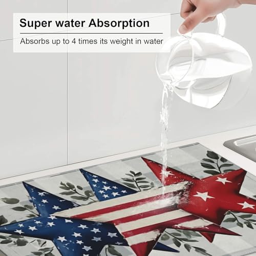 American Flag Stars Microfiber Dish Drying Mat 18x24 Inch - Absorbent Non-Slip & Quick Dry Kitchen Counter Dish Drainer Pad, Rustic Farmhouse Style - color: American Flag Stars1