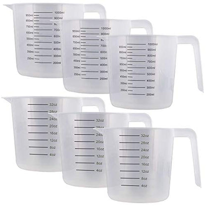U.S. Kitchen Supply Plastic Measuring Cups with Handles - 32 oz (1000 ml) Liquid Measuring Cup Set of 6 - Clear Microwave Safe Kitchen Cups - Measure in mL or Ounces, Measurement Cup for Cooking - size: 32-Ounce