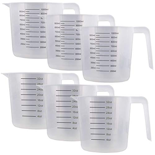 U.S. Kitchen Supply Plastic Measuring Cups with Handles - 32 oz (1000 ml) Liquid Measuring Cup Set of 6 - Clear Microwave Safe Kitchen Cups - Measure in mL or Ounces, Measurement Cup for Cooking - size: 32-Ounce