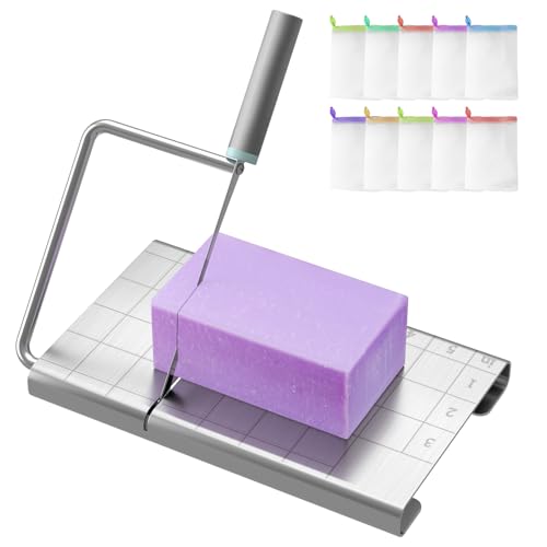 Soap Cutter Kit w/Stainless Steel Soap Loaf Slicer with Scale & 10 Mesh Bag | Sturdy blade requires no frequent replacement,It delivers high cutting efficiency for daily handmade soap making tasks