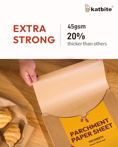Katbite 16x24 Inch Parchment Paper Sheets, 100Pcs Non-Stick Precut Baking Parchment, Unbleached Parchment Paper for Baking, Cooking, Grilling, Frying and Steaming, Full Sheet Baking Pan Liners - color: 16"x24"-100