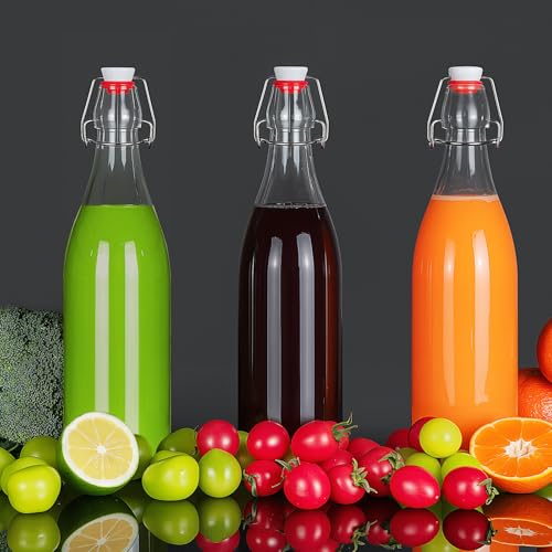 6 Pack 25oz Swing Top Glass Bottles, Flip Top Glass Bottles with Airtight Lids for Home Brewing,2nd Fermentation,Kombucha,Kefir,Vanilla Extract,Juice,Tea,Beverages,Soda,Oil,Limoncello,Beer,Coquito