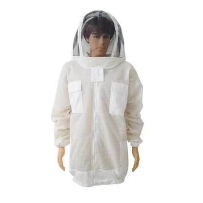 3 Layer Ventilated Beekeeper Jacket with Removable Veil Hood, Breathable Anti Bee Sting Beekeeping Jacket with Pockets, White Protective Gear for Men Women Beginner Professional, XL - size: XL