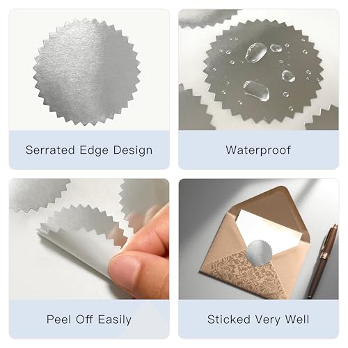 2 inch Round Silver Foil Stickers for Embossing 200 Pcs, Wmiwulien Blank Self Adhesive Notary Embosser Seal Stickers with Serrated Edge for Certificate Package, Envelope, Wafer, Awards Legal Metallic - color: Silver