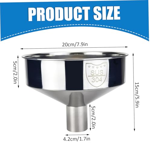Large Mouth Funnel, 8-Inch Wide Stainless Steel Funnel for Kitchen Use, Seamless Design for Liquids & Dry Goods
