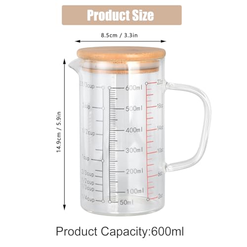 600ml/20.28oz Microwave Safe Glass Measuring Cup | Heat Resistant Borosilicate, V-Shaped Spout, Clear Scale, Multipurpose for Kitchen, Coffee & Yogurt(600ml/20.28oz) - size: 600ML