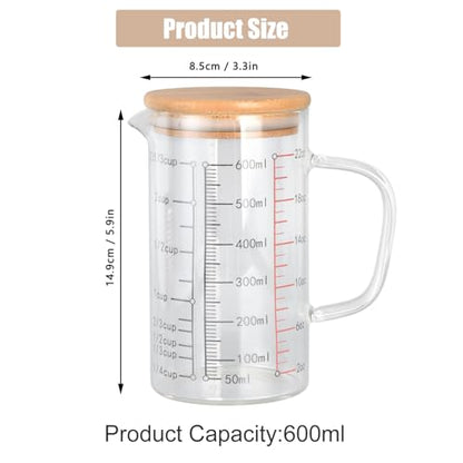 600ml/20.28oz Microwave Safe Glass Measuring Cup | Heat Resistant Borosilicate, V-Shaped Spout, Clear Scale, Multipurpose for Kitchen, Coffee & Yogurt(600ml/20.28oz) - size: 600ML