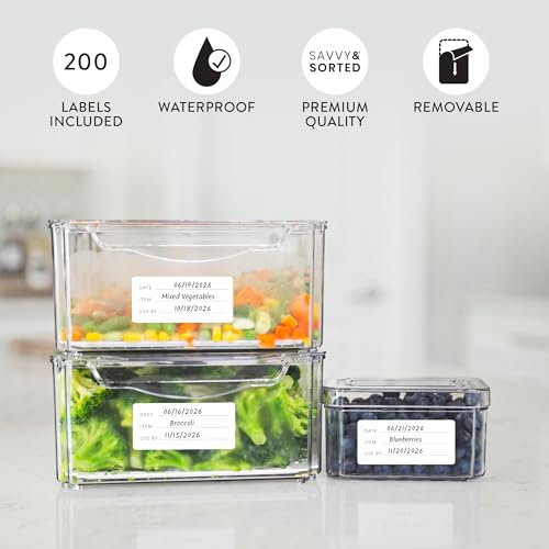 200 Meal Prep Freezer Food Labels - 2.75 x 1.25 Inch Freezer Tape Labels for Food Containers to Write On, Removable Easy Peel Off, Kitchen Pantry Storage Stickers, Oil Water Resistant - style: White Freezer Labels