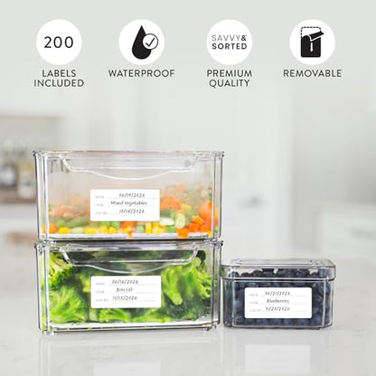 200 Meal Prep Freezer Food Labels - 2.75 x 1.25 Inch Freezer Tape Labels for Food Containers to Write On, Removable Easy Peel Off, Kitchen Pantry Storage Stickers, Oil Water Resistant - style: White Freezer Labels