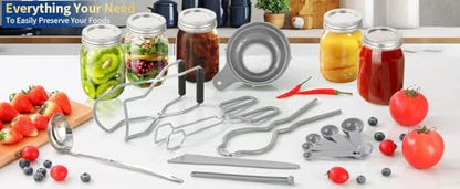 Canning Supplies Starter Kit,Canning Kit for Beginners of 9 with Jar Lifter，Wide Mouth Funnel,Wrench,Tongs,Lid Lifter,Bubble Popper,Canning Labels,ladle,Measuring spoon-Gray - color: X9-Gray