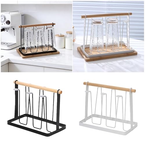 Cup Drying Rack, Bottle Drying Rack, Slanted Iron Coffee Mug Holder Stand, Countertop Glass Organizer, Removable Drain Tray Kitchen Tumbler Caddy, Counter Glass Tree - color: White