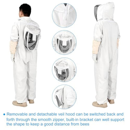 HARFINGTON 3Sets Bee Suit for Men and Women XXL Beekeeping Suits Outfit with Glove and Veil Hood Bee Suits for Men Proof Backyard Professional and Beginner Bee Keeper Thick, White - size: XXL