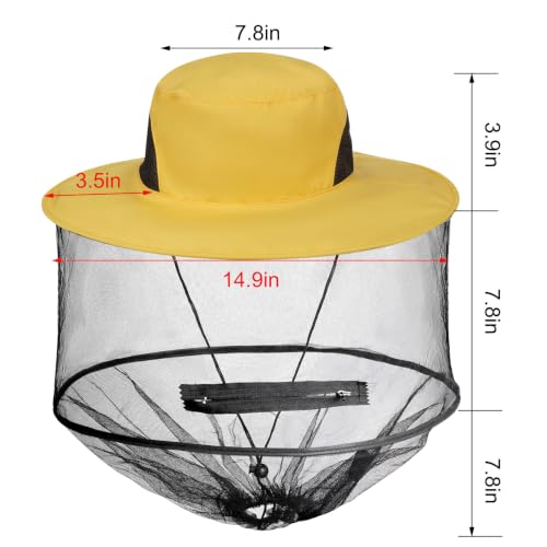 Sucrain Mosquito Head Net Hat Sun Hat Garden Bug Hat with Hidden Net Mesh for Outdoor Gardening Beekeeping - color: Bright Yellow
