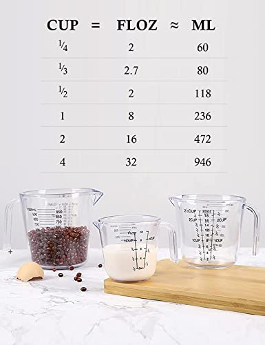-BINGBING- Measuring Cups Set, Liquid Measuring Cups For 3 For Kitchen | BPA Free Plastic Set with Spout Multiple Measurement Scales, Cup, Ml and Oz, (Clear)