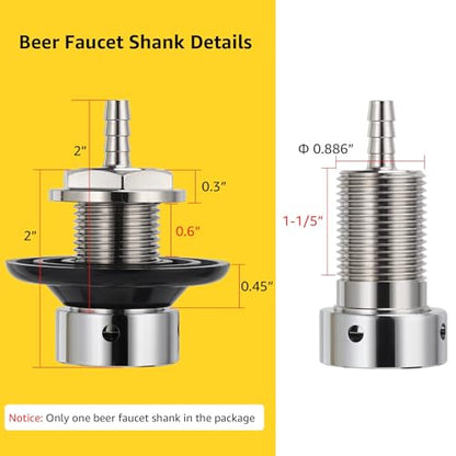 Beer Tap Faucet 1-1/2'' Shank 1/4" Nipple Shank Self-Closing Draft Faucet Kit Craft Rustproof Plated Stainless Core 2’’ 1/4 Barb Homebrew Leak-Proof Keg Tap + Cover - size: 2" Shank