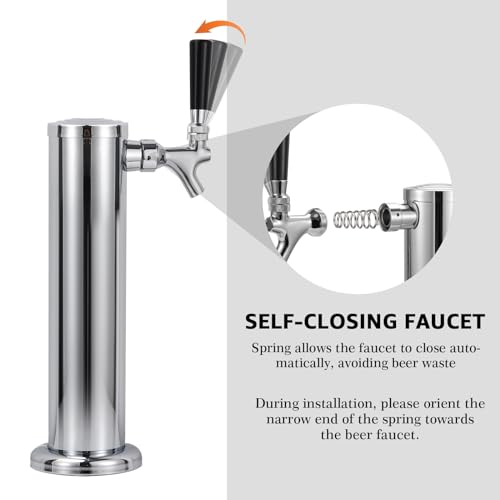 Kegerator Tap Kit Stainless Steel Beer Tap Faucet Kegerator Parts Kegerator Replacement Parts Self-Closing Beer Faucet 3/16 Beer Line Tubing Beer Line Shank Faucet Kit with Faucet Wrench