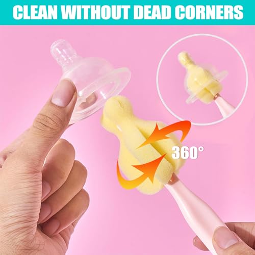 Sponge Bottle Brush 12 PCS Sponge Nipple Brushes Baby Bottle Nipple Cleaning Brush Long Handle Baby Milk Bottle Brush (12PCS) - color: Nipple Brush 12pcs
