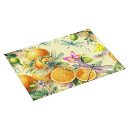 Kitchen Drying Mat for Countertop Citrus Dragonfly Botanical Pattern Non-Slip Kitchen Counter Mat for Dishes Glassware - color: Orange Yellow