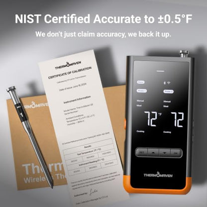 ThermoMaven Sub-1G Wireless Meat Thermometer, 2 Probes WiFi Thermometer | 3000FT Open Range, Smart App + Base Control, 6 Sensor NIST ±0.5°F Accuracy, BBQ Smoker Grill Oven, Brisket Steak Turkey Pork - color: Orange-Dual Probe