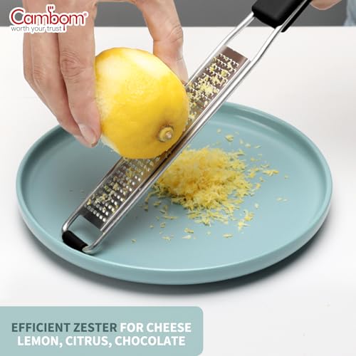 Cambom Lemon & Citrus Zester, Cheese Graters with Stainless Steel Sharp Blade for Parmesan Cheese, Ginger, Garlic, Nutmeg, Chocolate, Vegetables, Fruits, Dishwasher Safe Shredder Fine Blade - color: Black, size: Set of 1, style: Fine Blade