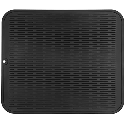 MicoYang Silicone Dish Drying Mat for Multiple Usage,Easy clean,Eco-friendly,Heat-resistant Silicone Mat for Kitchen Counter or Sink,Refrigerator or Drawer Liner Black 2XL 24 inches x 18 inches - color: Black, size: 24"L x 18"W