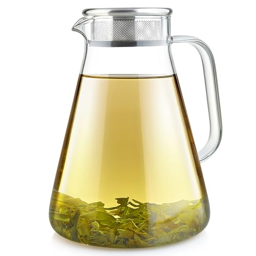 Teabloom One-Touch Tea Maker, 2-in-1 Teapot and Kettle with Stainless Steel Filter Lid for Loose Tea – Stain-free Borosilicate Glass Teapot (56 Oz) – Tea Connoisseur's Choice - size: 56 OZ / 1650 ML