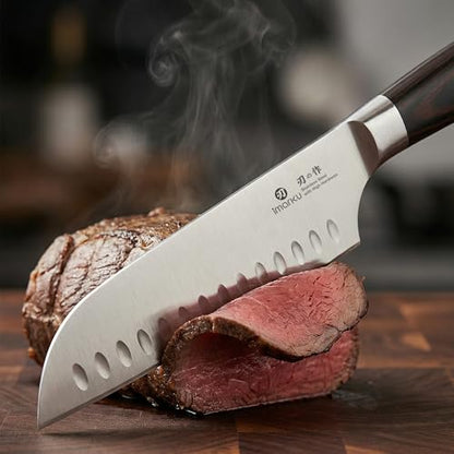 imarku Santoku Knife-Super Sharp Chef Knife Made of High Carbon Stainless Steel, Kitchen Knife with Ergonomic Handle, Great Sharp Knife on Christmas and Birthday for Her Him - color: Brown