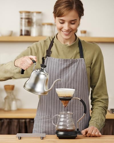 Gooseneck Kettle， Pour Over Coffee Tea Pot, Small 28oz, Brushed | Food Grade Stainless Steel, Precise Gooseneck Spout, for Camping, Home & Kitchen, Induction & Gas Applicable - style: Brushed Silver