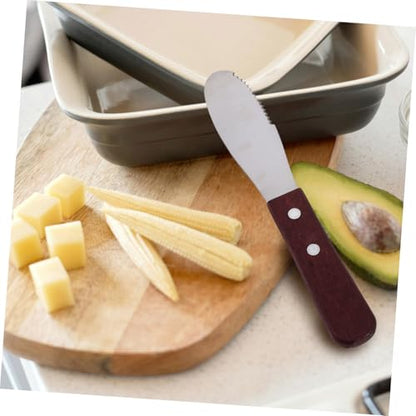 Stainless Steel Cheese Knife with Serrated Edge and Wooden Handle Portable Butter Spreader and Jam Spatula for Baking and Cooking Multi-function Kitchen Tool