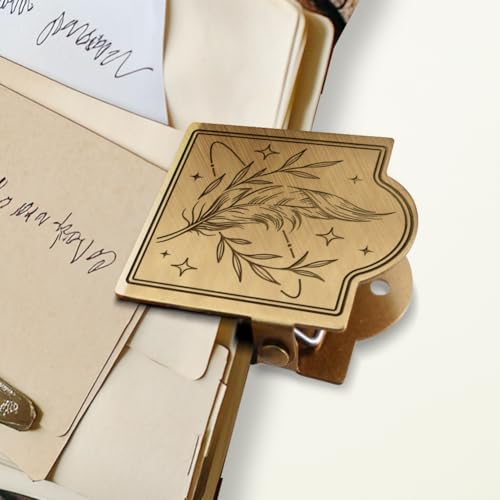ANATTASOUL Travel Journal Clip Vintage Feather and Leaf Metal Book Clips, Decorative Heavy Duty Journal Clips to Hold Journal Open for Notebook, Photo, Bookmark, Office Kitchen Home DIY Use - style: Feather and Leaf