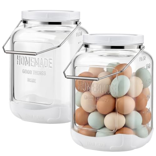 FavorFlavor Glass Jar with Airtight Lid: 2 Pack 1.5 Gallon Wide Mouth Mason Jars with Handles & Non-slip Bases, Large Food Storage Containers with 2 Measurement Mark for Kitchen, Flour, Candy, Cookie