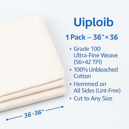 1 Pack Grade 100 Cheesecloth 36×36 in — Reusable Cheese Cloths, 100% Unbleached Cotton, Hemmed on All Sides (Lint-Free), Butter Muslin for Straining Yogurt, Nut Milk, Broth, Jelly & Cold Brew - size: 1 PCS - 36x36 Inch