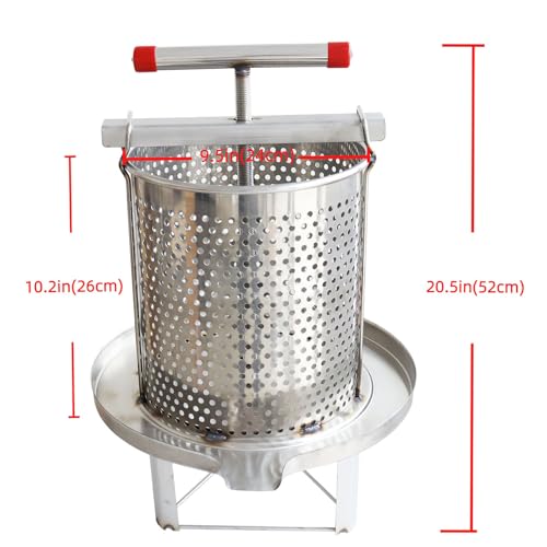 Stainless Steel Manual Honey Press with Nylon Mesh Bag – 10L Large Capacity Fruit Press and Beeswax Extractor for Beekeeping, Home Wine Making, and Juice